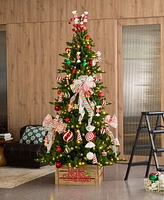 Glitzhome L Natural Wooden Merry Christmas Solid Wood Crate Tree Collar