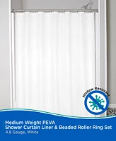 Kenney Medium Weight Peva Shower Curtain Liner and Beaded Roller Ring Set