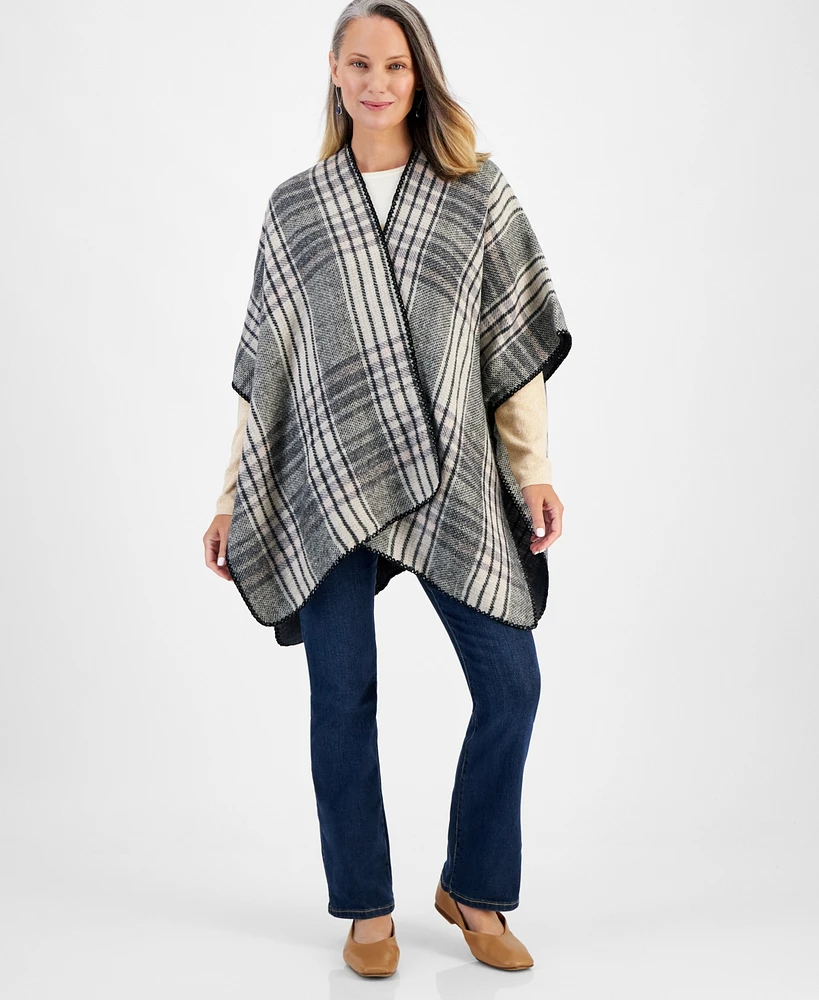 Style & Co Women's Classic Plaid Reversible Topper Wrap, Created for Macy's