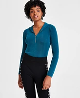 Bar Iii Women's Zip-Front Hoodie Bodysuit, Created for Macy's