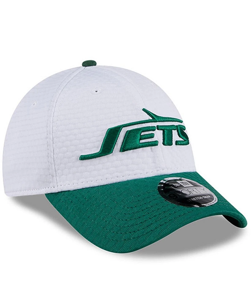 New Era Men's White/Green New York Jets 2024 Nfl Training Camp 9FORTY Adjustable Hat