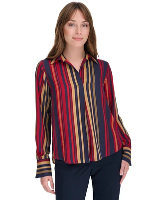 Tommy Hilfiger Women's Printed Collared Long-Sleeve Top