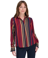 Tommy Hilfiger Women's Printed Collared Long-Sleeve Top