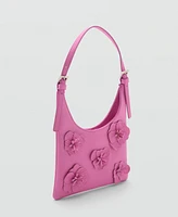 Mango Women's Flowers Detail Leather Shoulder Bag