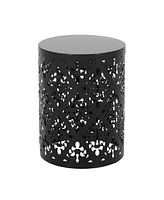 Simplie Fun Stylish Outdoor Side Table with Iron Cut Floral Design