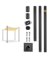 10 Ft Sun Shade Sail Pole Post Canopy Awning Deck Patio Backyard with Pole Bracket Clamp Powder Patio Outdoor 121" Black