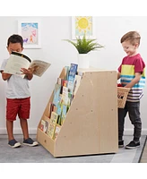 ECR4Kids Double-Sided Mobile Book Display with Storage, Natural