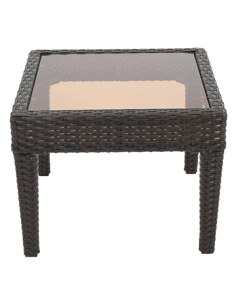 Simplie Fun Elegant Outdoor Accent Table Woven Detail, Weather-Resistant Durability