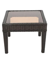 Simplie Fun Elegant Outdoor Accent Table Woven Detail, Weather-Resistant Durability