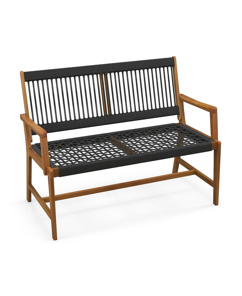 Slickblue Outdoor Acacia Wood Bench with Backrest and Armrests