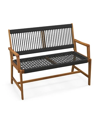 Slickblue Outdoor Acacia Wood Bench with Backrest and Armrests