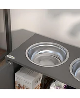 Streamdale Furniture Elevated Dog Feeder with Cabinet for Storage and Magnetic Closure