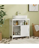 Slickblue Pedestal Sink Storage Cabinet with 2 Sliding Doors and U-shaped Cut-out-White