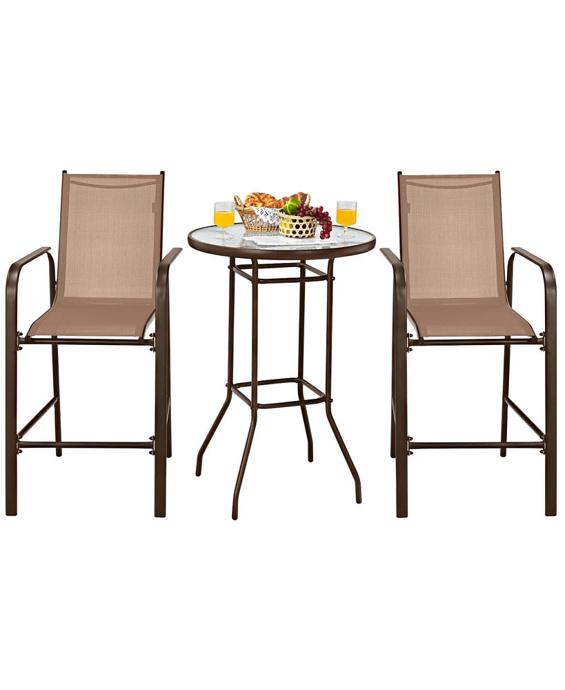 Slickblue 3 Pieces Outdoor Patio Bar Table Stool Set