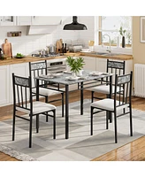 Sugift 5 Pieces Faux Marble Dining Set Table with Solid Steel Frame