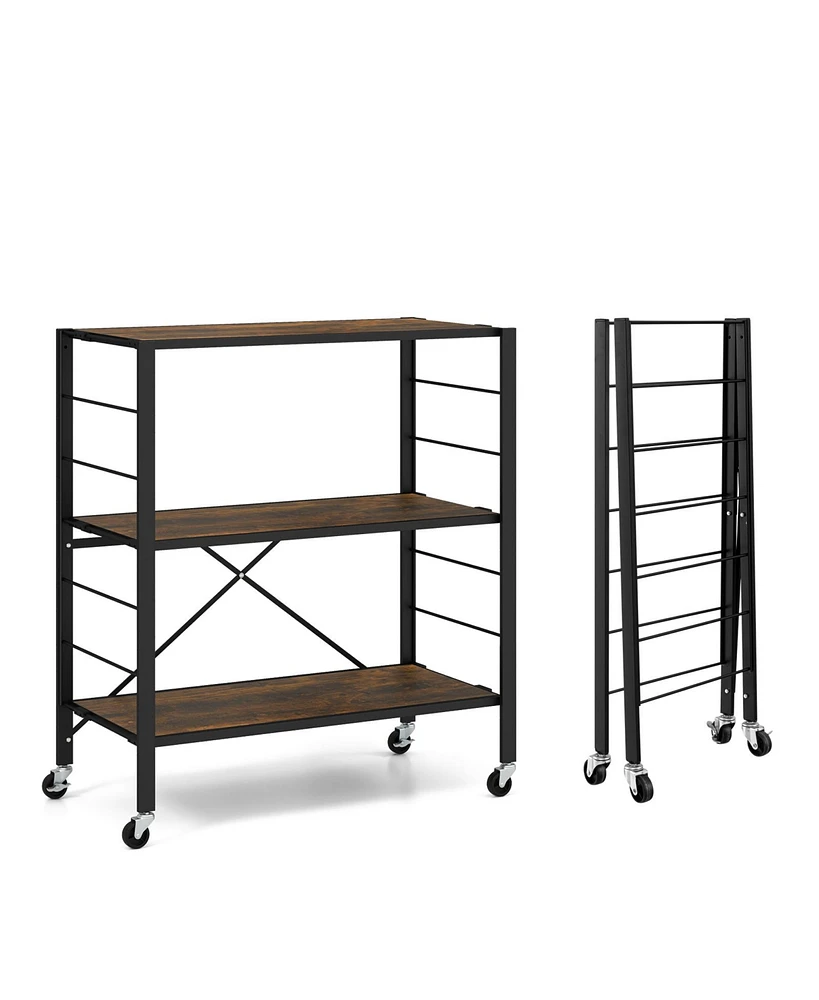 Slickblue 3-Tier Foldable Shelving Unit with Detachable Wheels and Adjustable Shelves