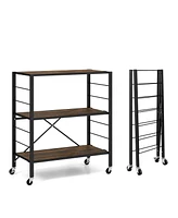 Slickblue 3-Tier Foldable Shelving Unit with Detachable Wheels and Adjustable Shelves