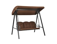 Slickblue Outdoor 3-Seat Porch Swing with Adjust Canopy and Cushions-Coffee