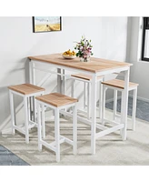 Simplie Fun 5-piece modern kitchen table with four bar stools Bar table set 5PC, metal frame and Mdf, white oak,47.5" L x 23.7" W x 35.5" H.