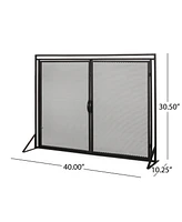Matte Black Modern Iron Fireplace Screen with Access Doors