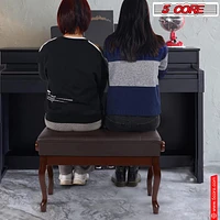 5 Core Piano Bench Wooden Height Adjustable Keyboard Stool Heavy Duty Padded Cushioned Seat, Solid Sturdy Wooden Legs + Storage