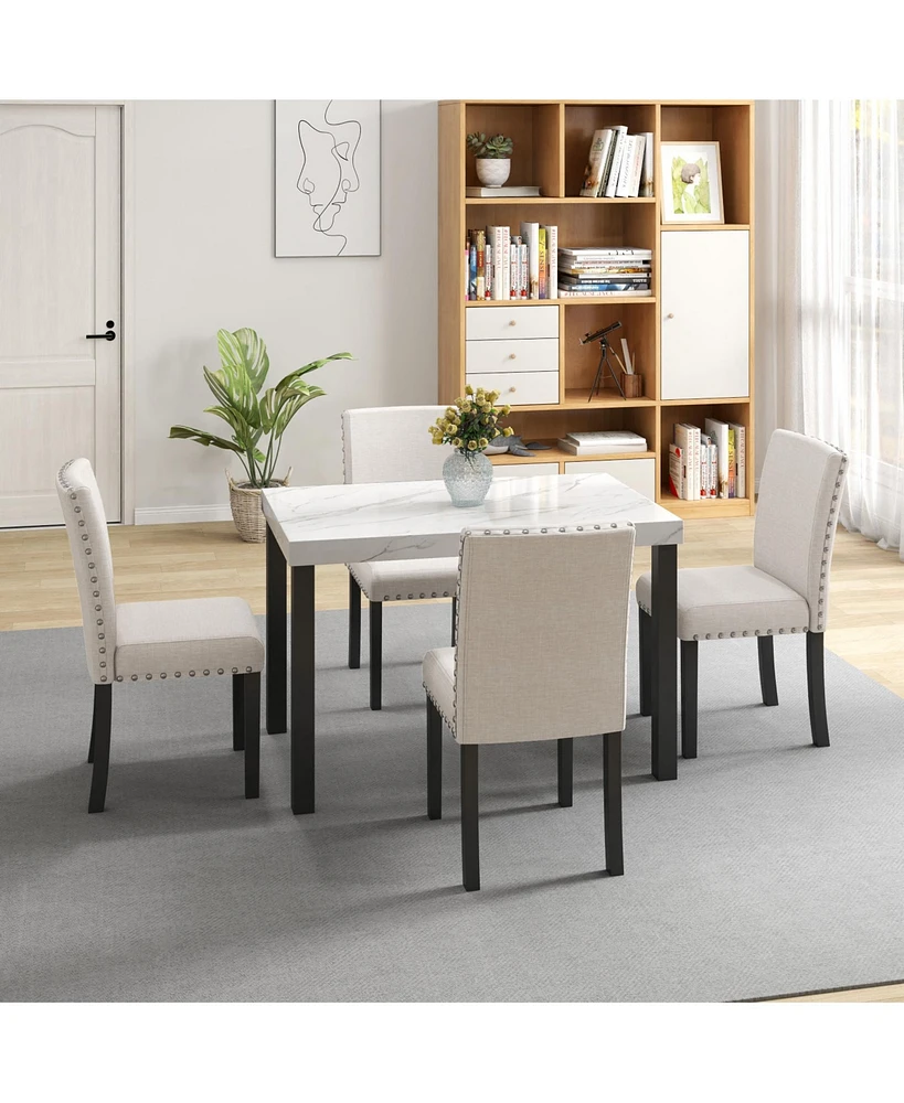 Simplie Fun Elegant 5-Piece Wood Dining Table Set with Marble-Inspired Surface