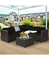 Costway 6PCS Patio Rattan Furniture Set Sectional Cushioned Sofa Deck