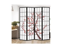 Slickblue 6FT Folding Decorative Oriental Privacy Screen with Plum Blossom Design for Home Office-White