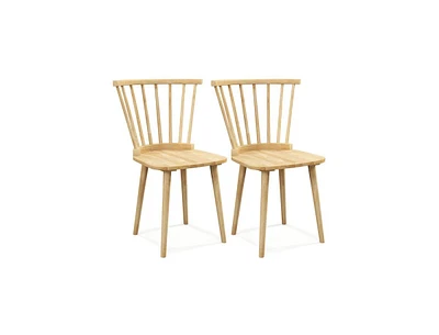 Slickblue Windsor Dining Chairs Set of 2 Rubber Wood Kitchen Chairs with Spindle Back