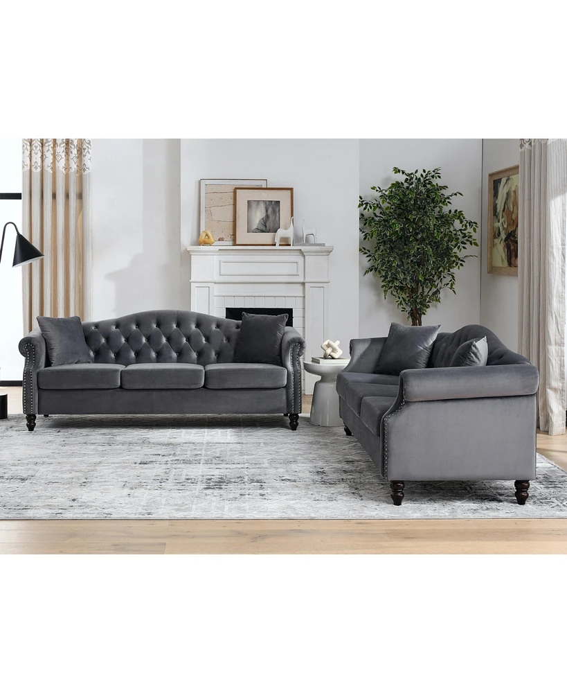 Simplie Fun 3-seater + 3-seater Combination sofa.Grey Velvet W834S00064