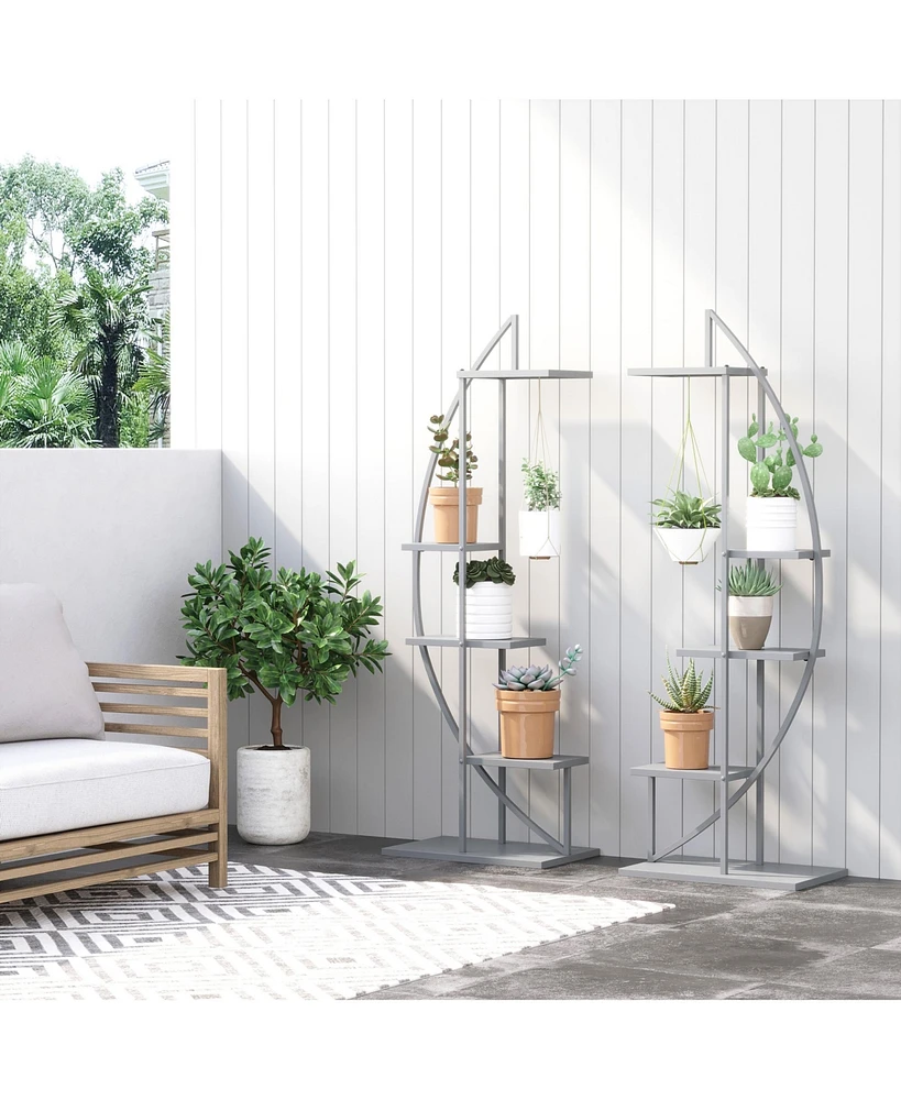 Streamdale Furniture Set of Tall 10-Shelf Metal Plant Stands with Hooks for Indoor & Outdoor Use