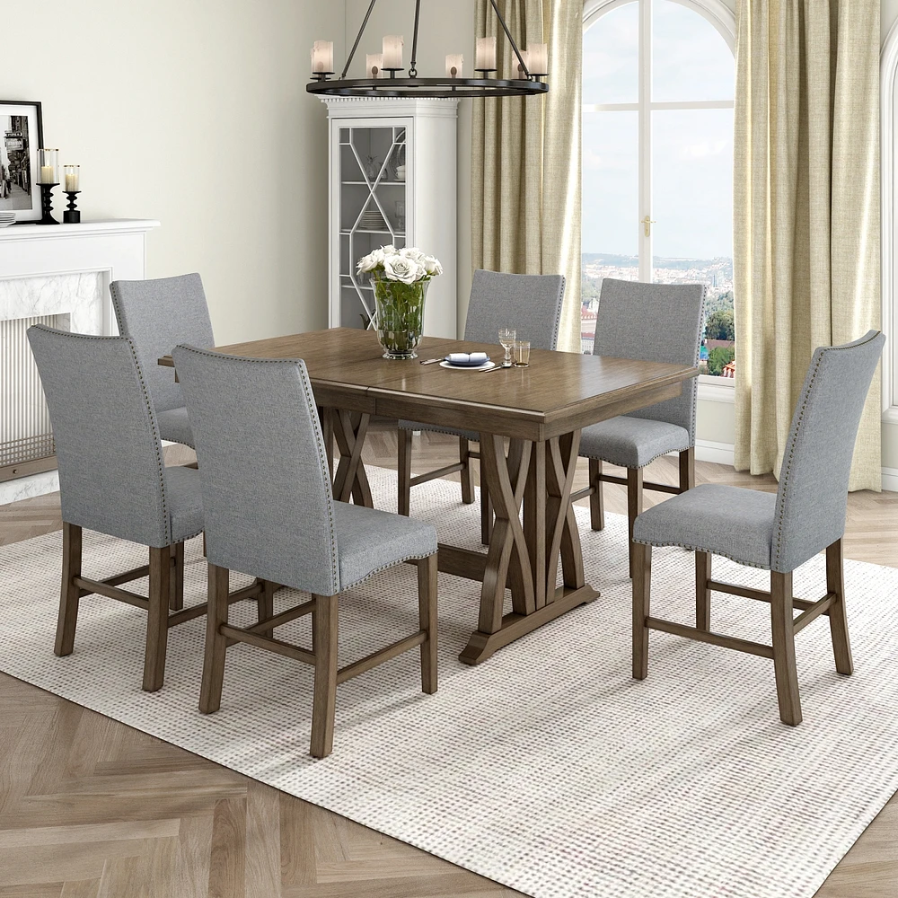 Streamdale Furniture Mid-Century Solid Wood 7-Piece Dining Table Set Extendable Kitchen Table Set