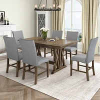 Simplie Fun Mid-Century Solid Wood 7-Piece Dining Table Set Extendable Kitchen Table Set