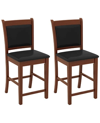 Slickblue Upholstered Counter Stool Set of 2 with Solid Rubber Wood Frame-Brown