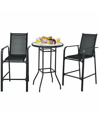 Slickblue 3 Pieces Outdoor Patio Bar Table Stool Set