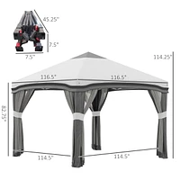 10' x 10' Pop Up Canopy Tent with Netting, Instant Tents for Parties, Height Adjustable, with Wheeled Carry Bag and 4 Sand Bags for Outdoor, Garden, P