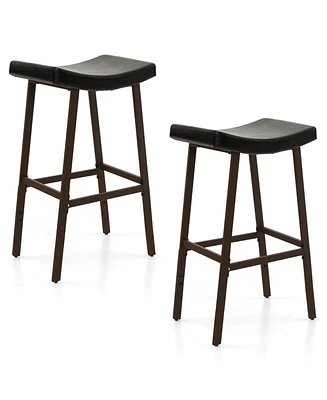 Slickblue Bar Stools Set of 2 with Pu Leather Upholstered Saddle Seat and Footrest-Brown