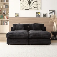 Elegant Corduroy Sofa Bed with Square Arms and Plush Cushion