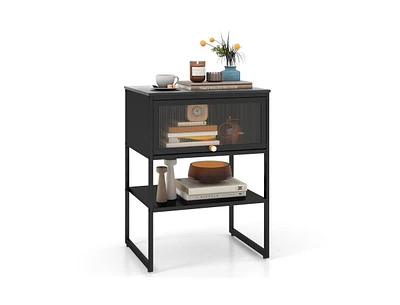 Slickblue Nightstand with Flip up Door Storage Shelf