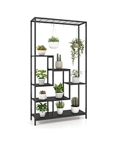 Slickblue 6-Tier Tall Plant Stand 71" Metal Indoor Shelf with 10 Hanging Hooks