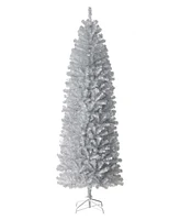 Glitzhome 7.5ft Silver Pencil Tinsel Artificial Christmas Tree