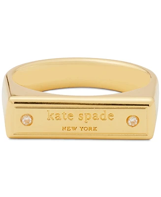 Kate Spade New York Gold-Tone Pave Logo Bar Ring