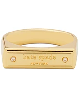 Kate Spade New York Gold-Tone Pave Logo Bar Ring