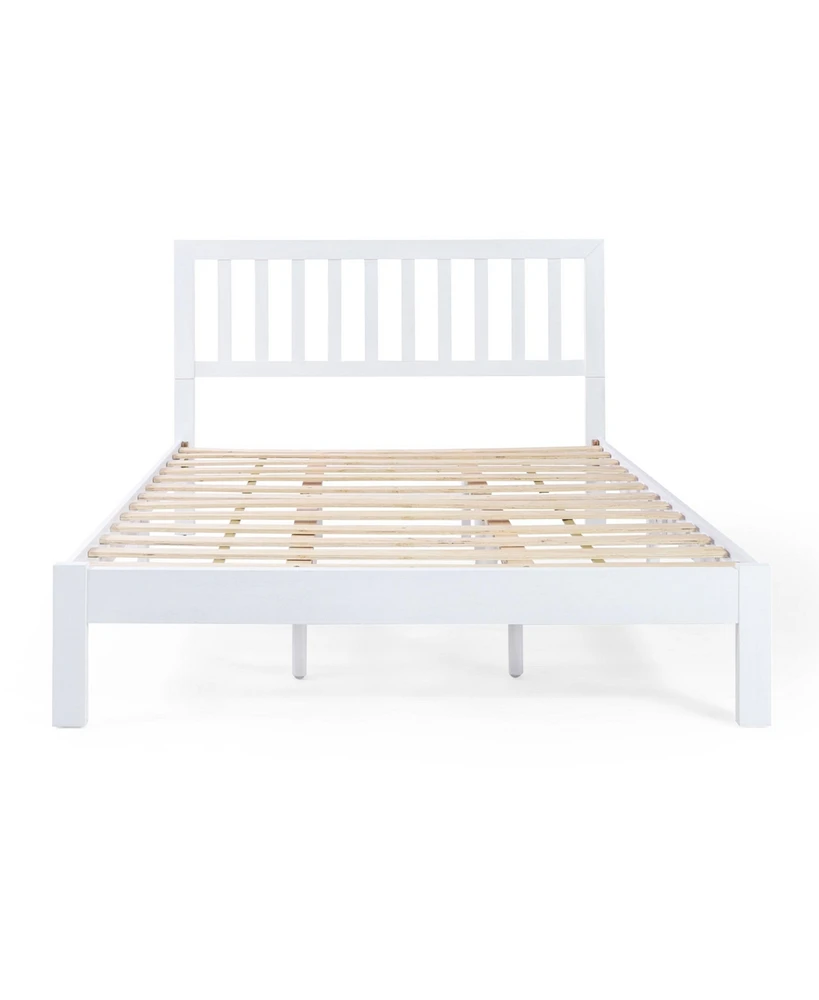 Simplie Fun Acacia Wood Modern Farmhouse Bed Set with Platform Frame and Headboard