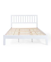 Simplie Fun Acacia Wood Modern Farmhouse Bed Set with Platform Frame and Headboard