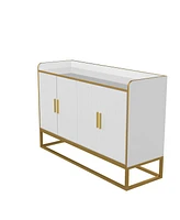 Streamdale Furniture Modern Kitchen Buffet Storage Cabinet Cupboard White Gloss With Metal Legs For Living Room Kitchen