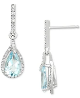 Aquamarine (1-1/3 ct. t.w.) & Diamond (1/5 ct. t.w.) Teardrop Halo Drop Earrings in 14k White Gold