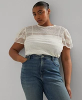 Lauren Ralph Lauren Plus Size Lace Puff-Sleeve Top