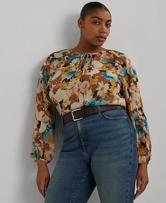 Lauren Ralph Plus Floral Tie-Neck Top