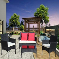 Stylish and Durable 4-Piece Wicker Sectional Set with Tempered Glass Table